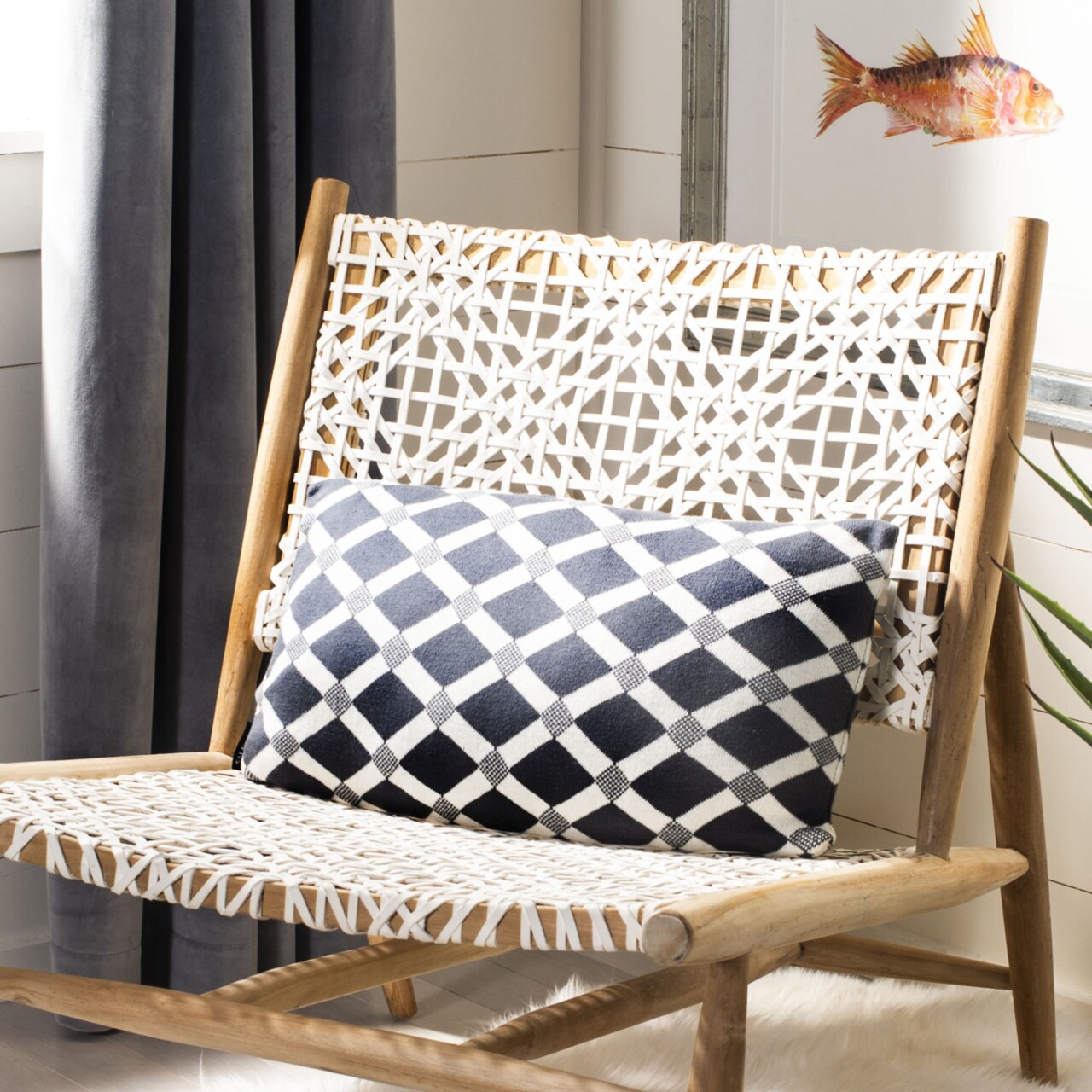 Safavieh Diamond Knit Pillow Dark Grey / Natural Home Décor Cotton Pillow Throw
